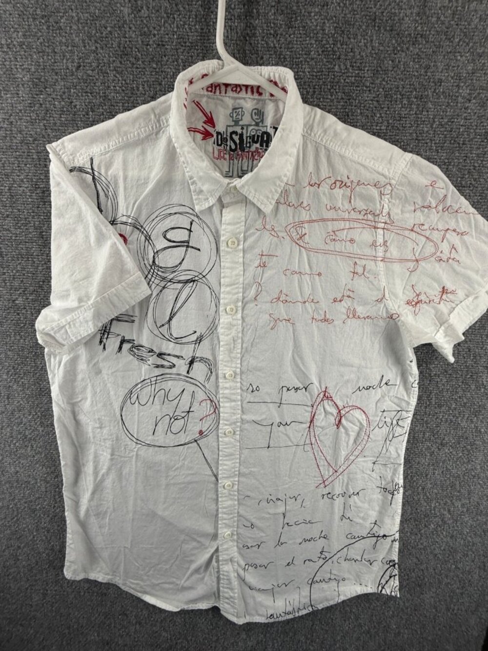 Desigual Black White Point Large Short Sleeve Graphic Print Button Up Mens Shirt